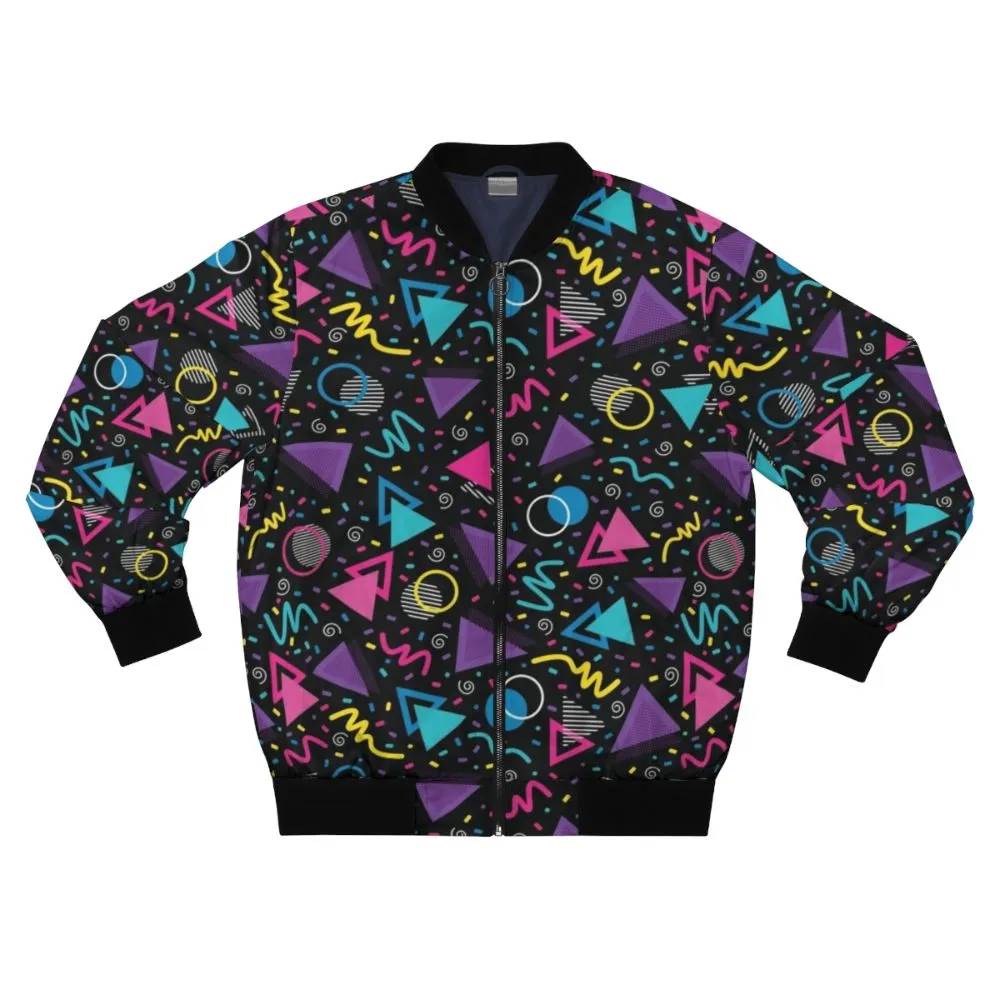 90s Retro Neon Geometric Bomber Jacket