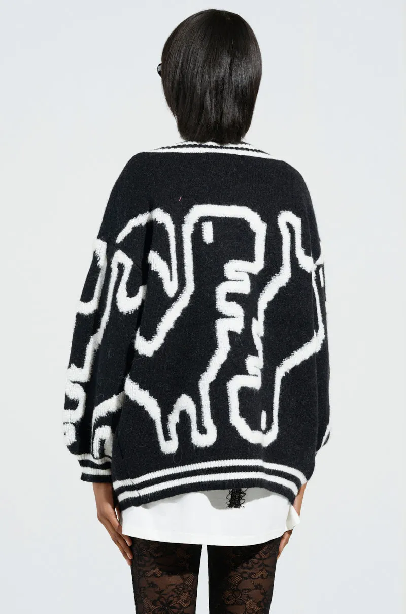 ABSTRACT LOVER OVERSIZED CARDIGAN IN BLACK WHITE