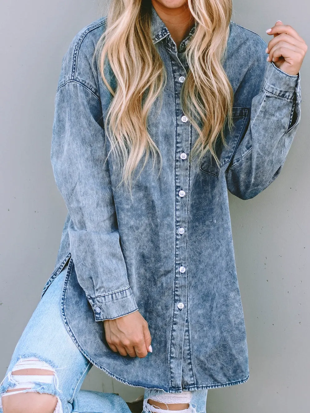 Acid Wash Denim Shirt Jacket