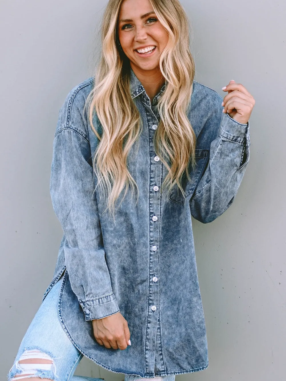 Acid Wash Denim Shirt Jacket