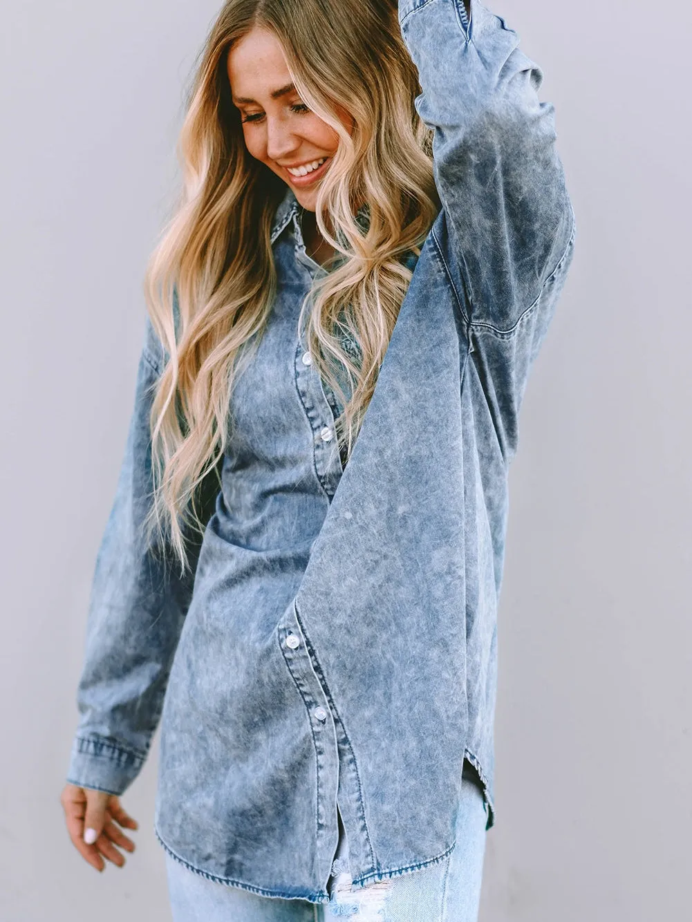 Acid Wash Denim Shirt Jacket