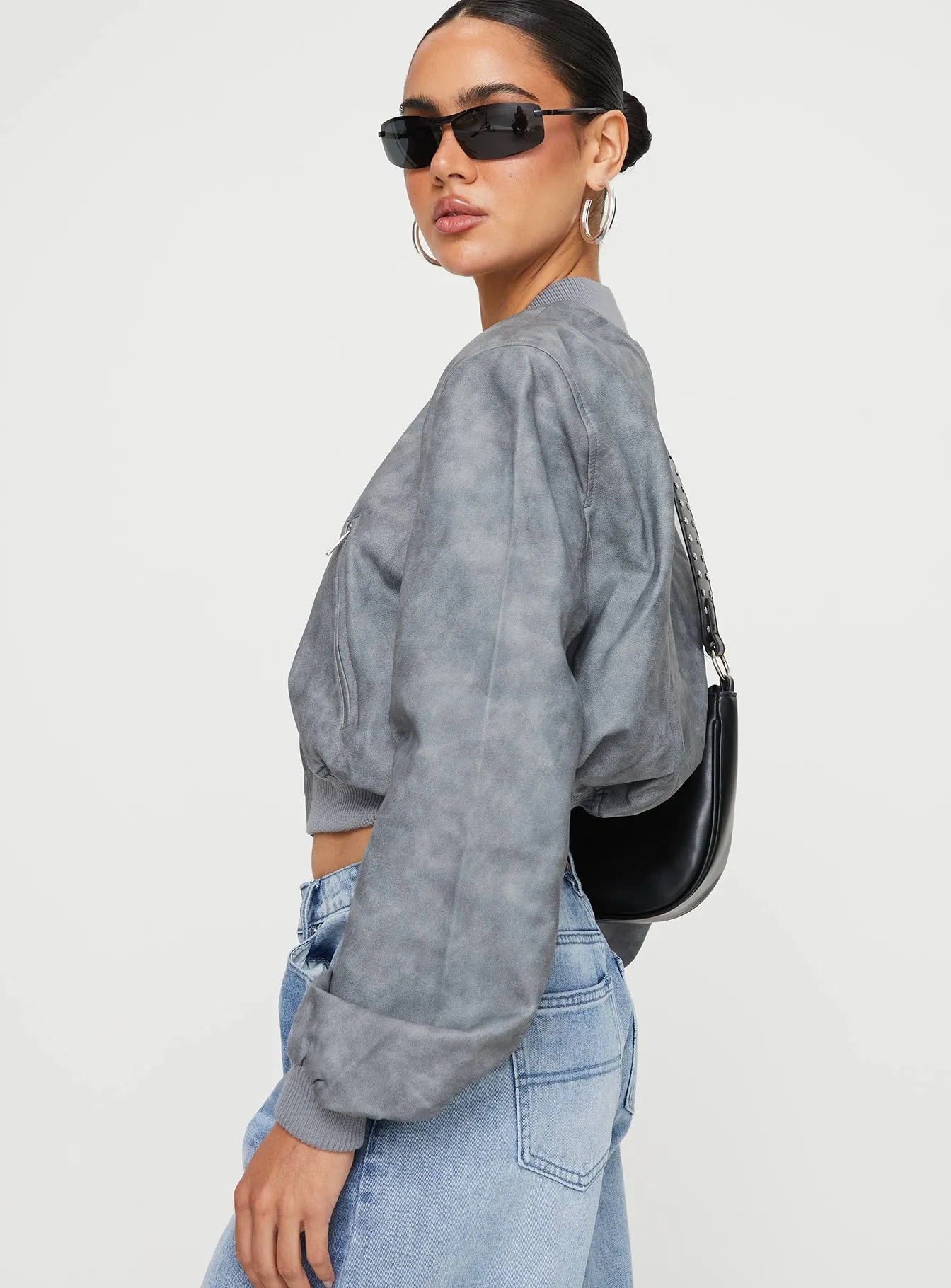 Allure Faux Leather Bomber Jacket Cloud