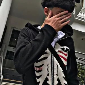 Back To School Joskaa Y2K Harajuku Skeleton Oversized Zip Up Hoodies Goth Grunge Long Sleeve Hooded Sweatshirt 2024 Men Women Retro Casual Jacket Coat