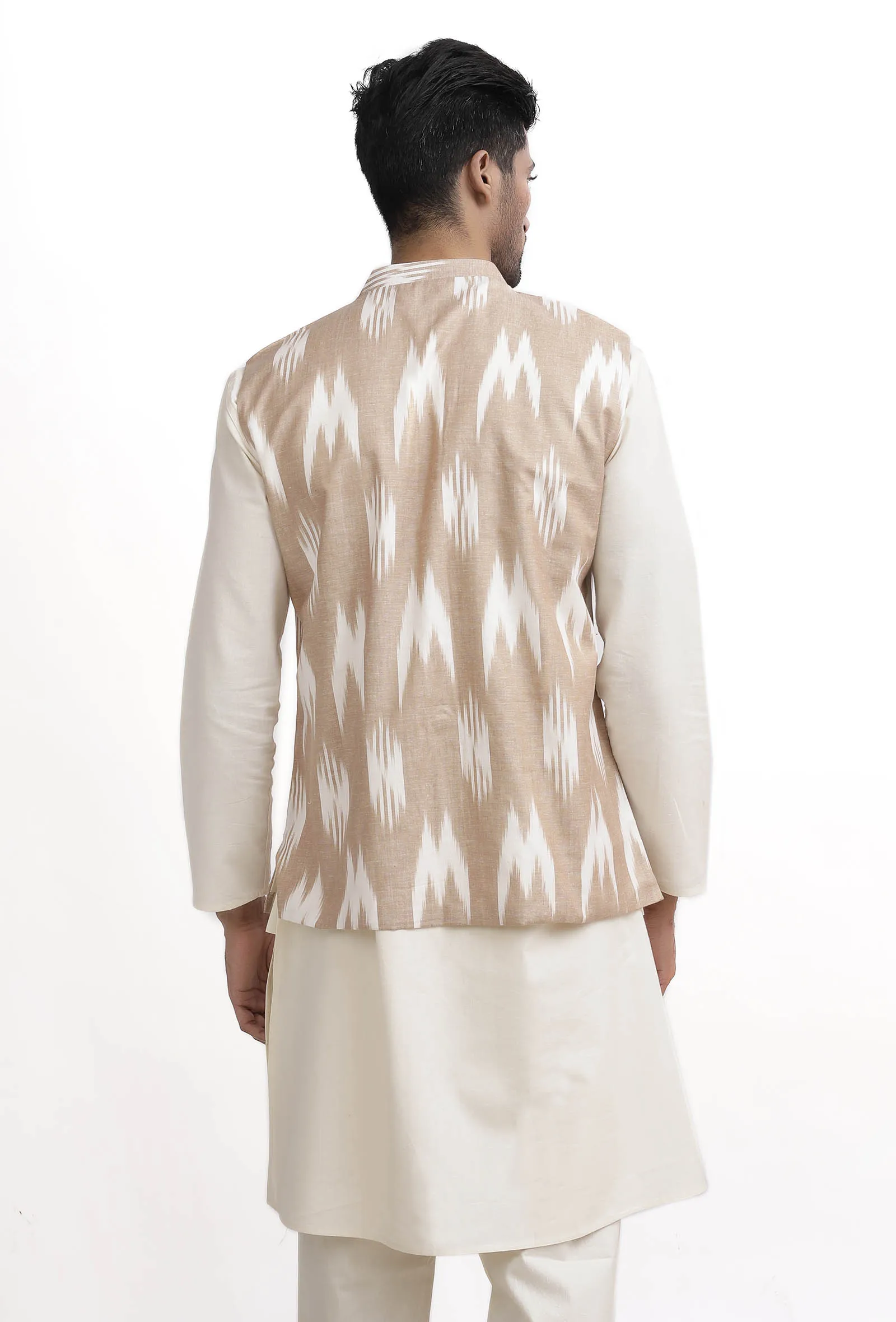 Beige Ikat Nehru Jacket