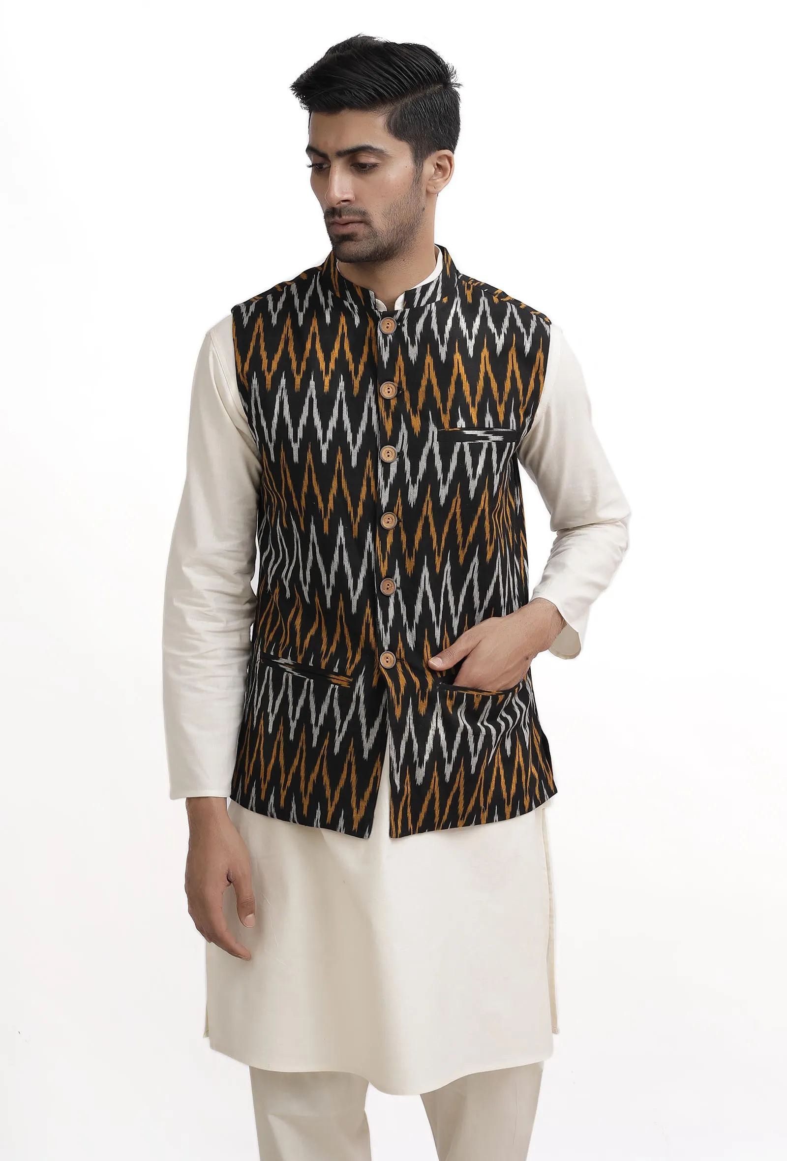 Black Ikat Nehru Jacket