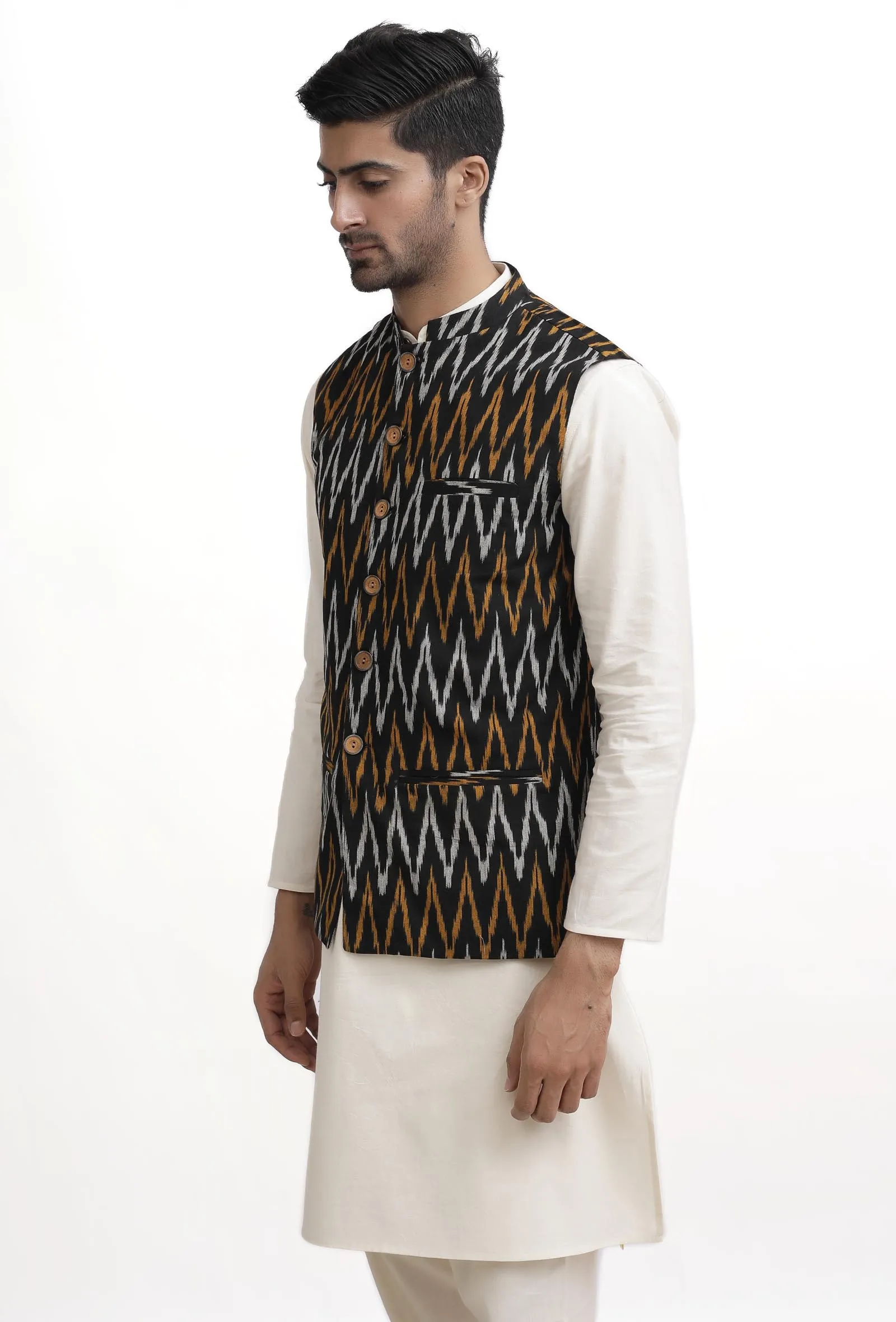 Black Ikat Nehru Jacket