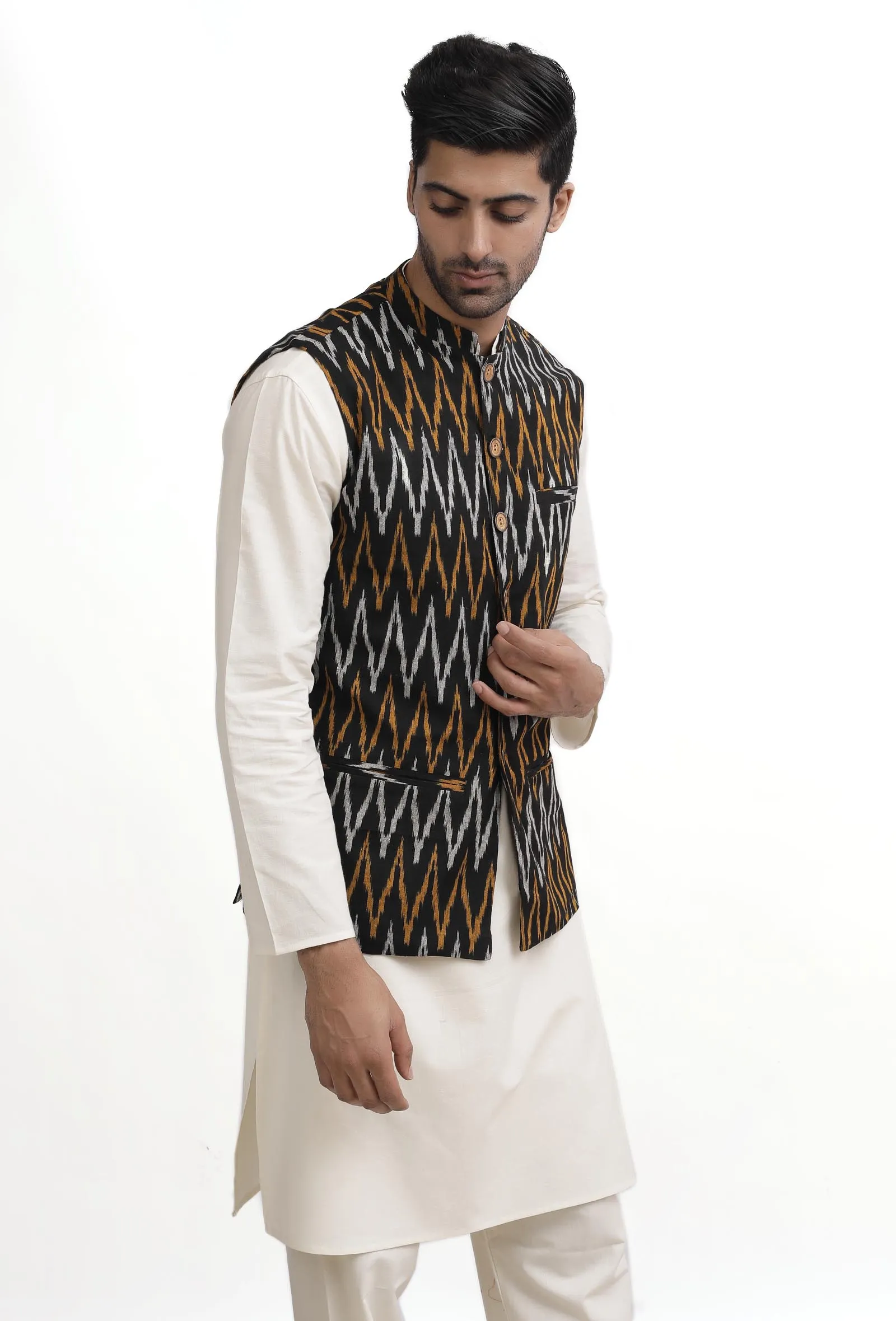 Black Ikat Nehru Jacket