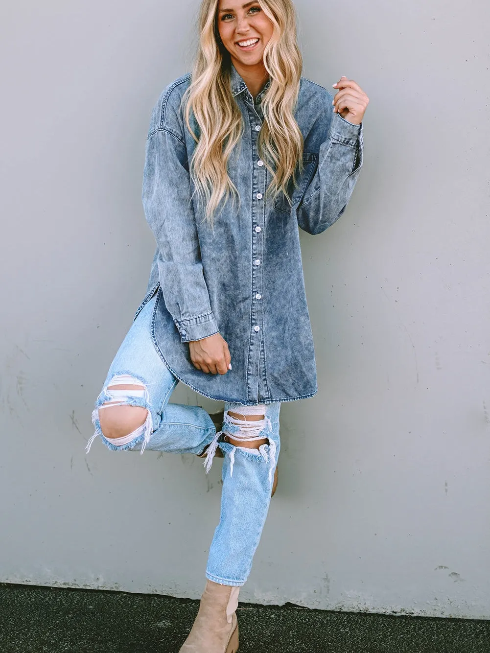 Boho Denim Shirt Jacket