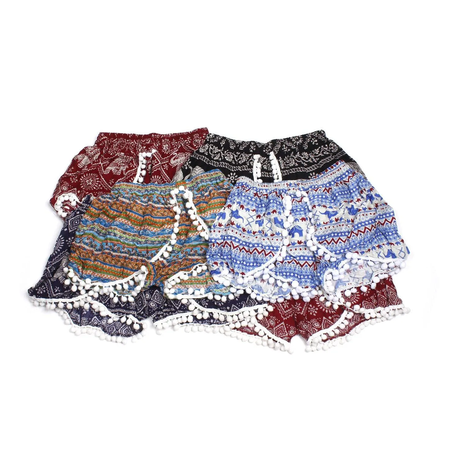 BUNDLE: 5 & 6 Piece Pompom Boho Drawstring Shorts Small