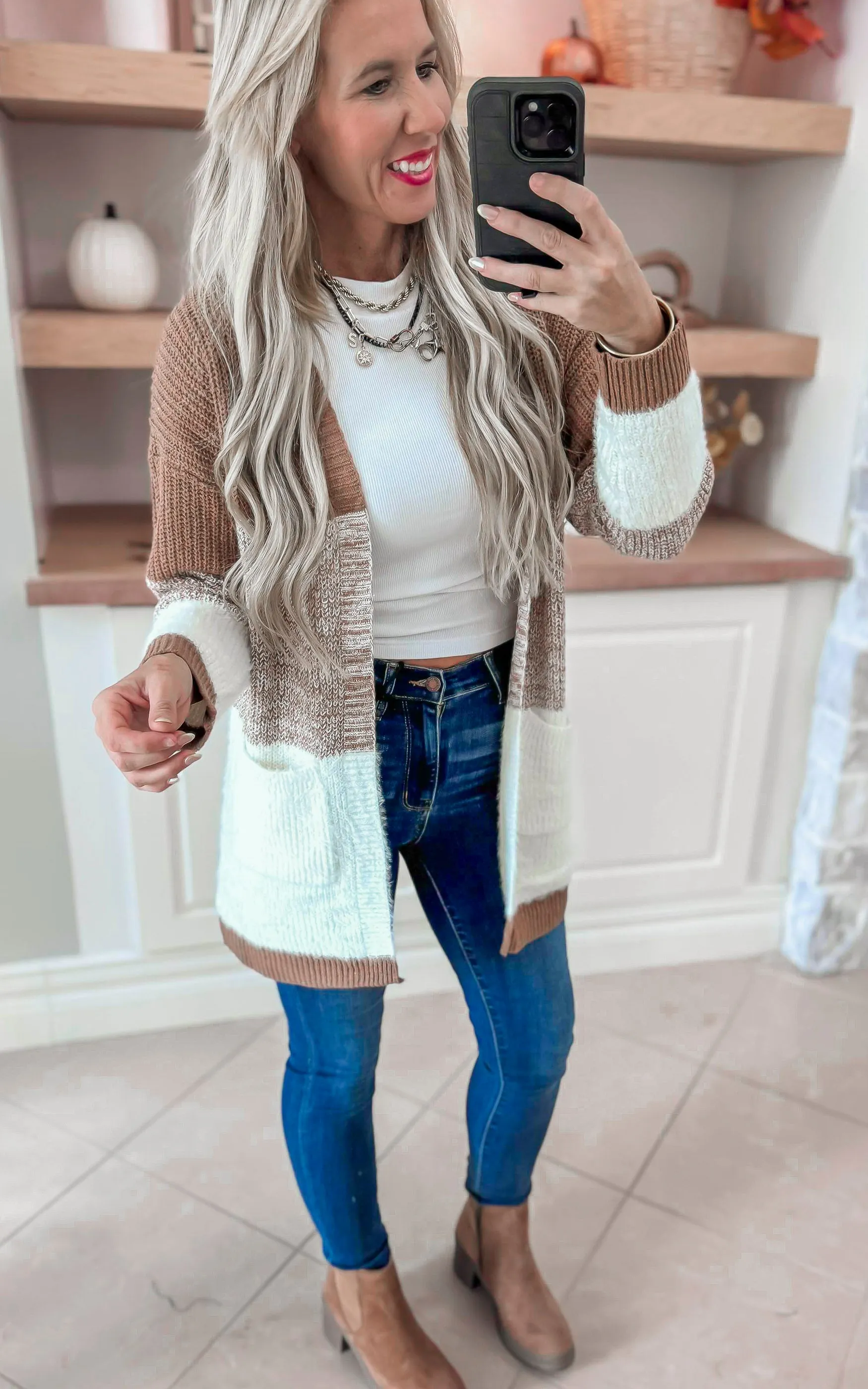 Camel Ombre Striped Long Sweater Cardigan - Final Sale