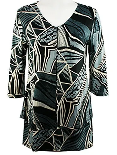 Caribe - Pattern Blocks Print, Double Layered, 3/4 Sleeve, V-Neck Patterned Tunic