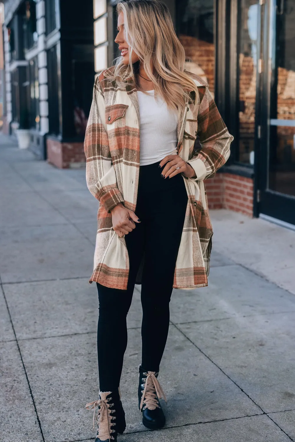 Casual Loose Fit Plaid Shirt Coat