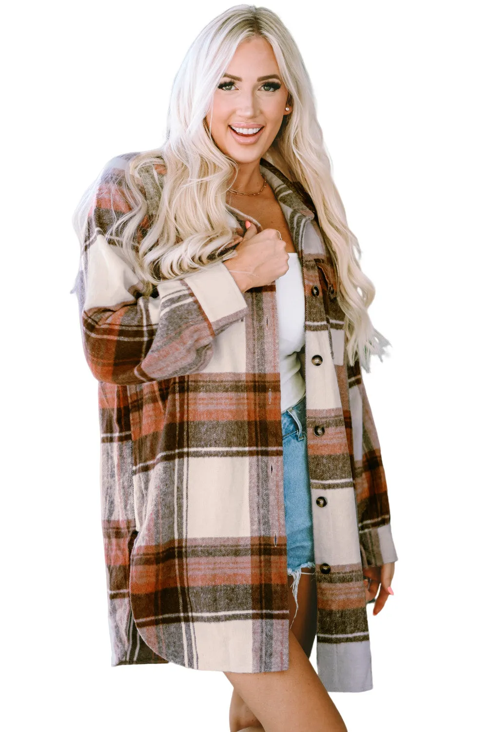 Casual Loose Fit Plaid Shirt Coat