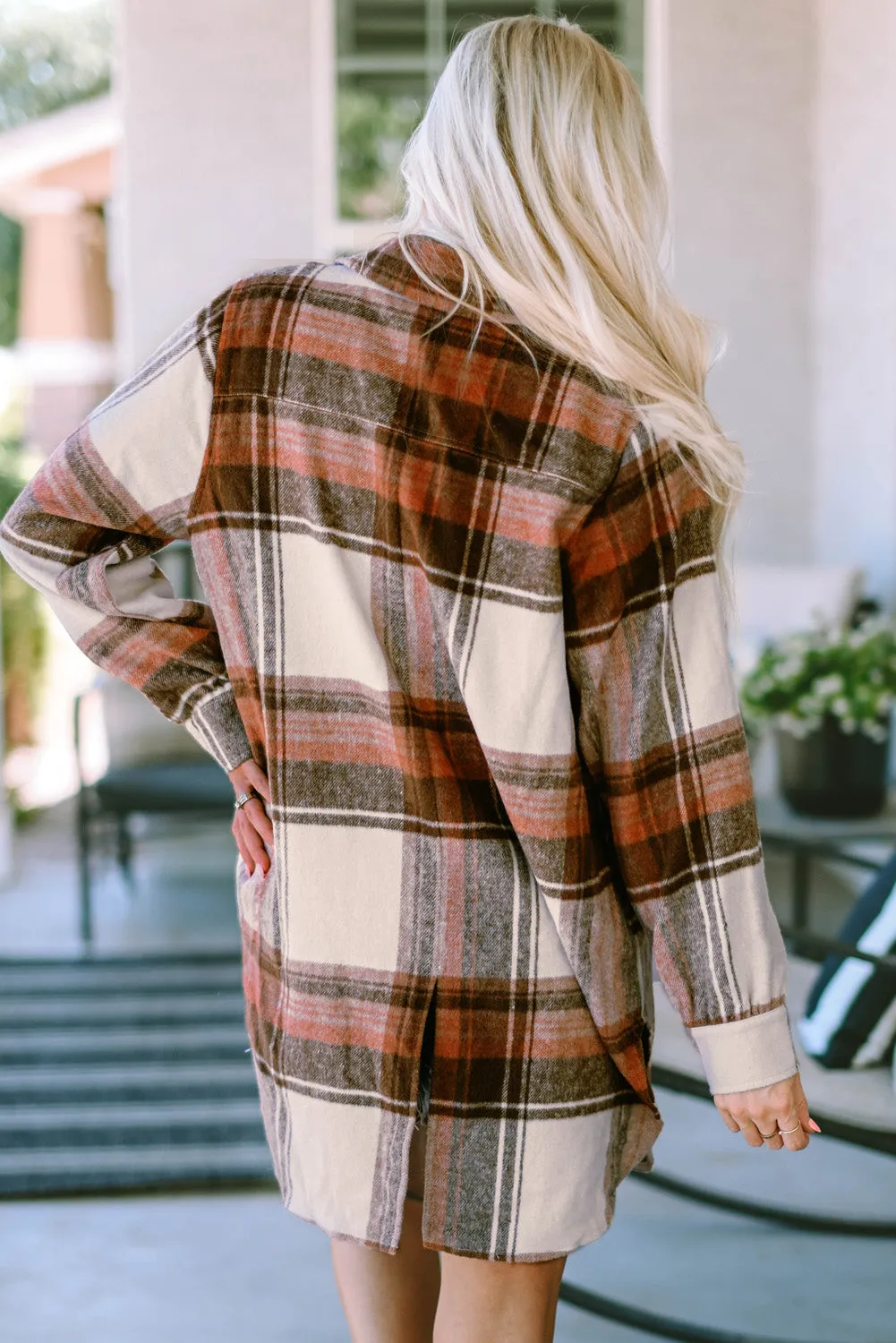 Casual Loose Fit Plaid Shirt Coat