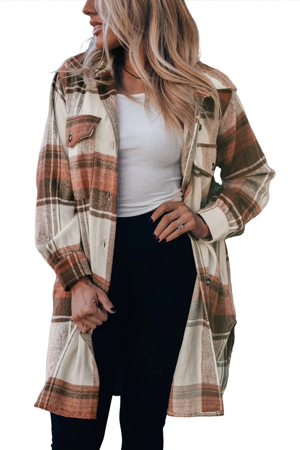 Casual Loose Fit Plaid Shirt Coat