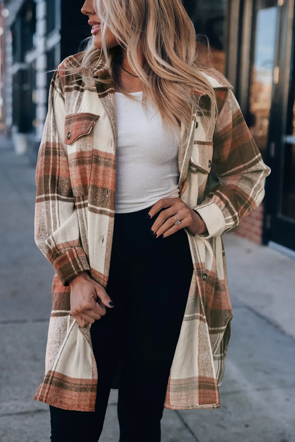 Casual Loose Fit Plaid Shirt Coat