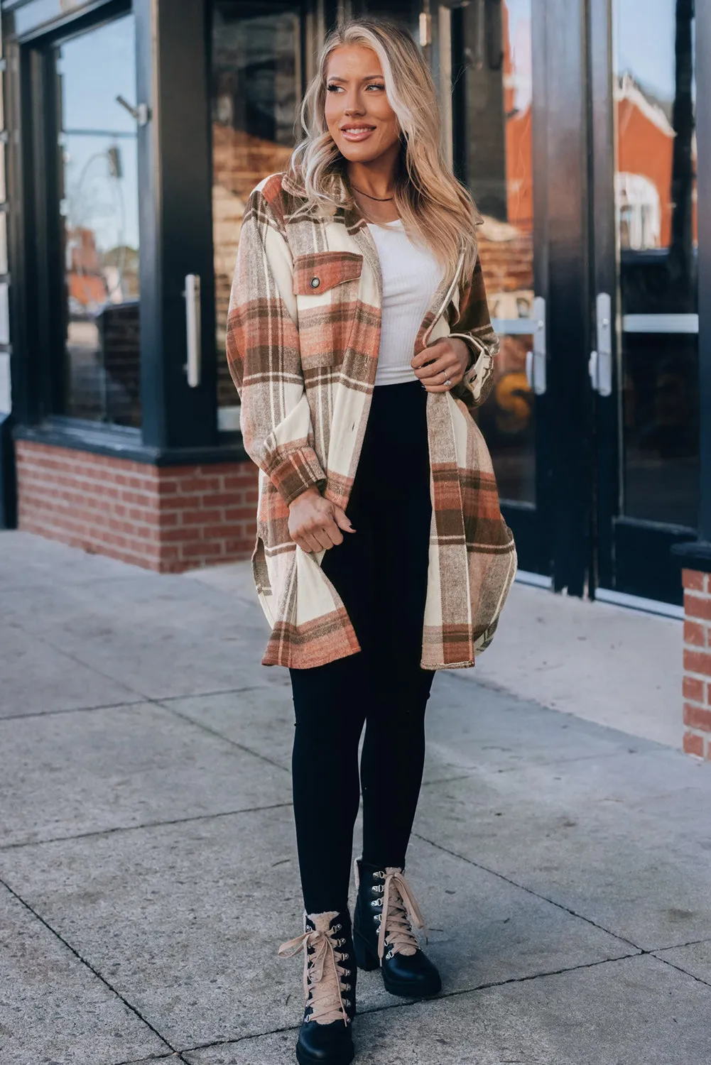 Casual Loose Fit Plaid Shirt Coat