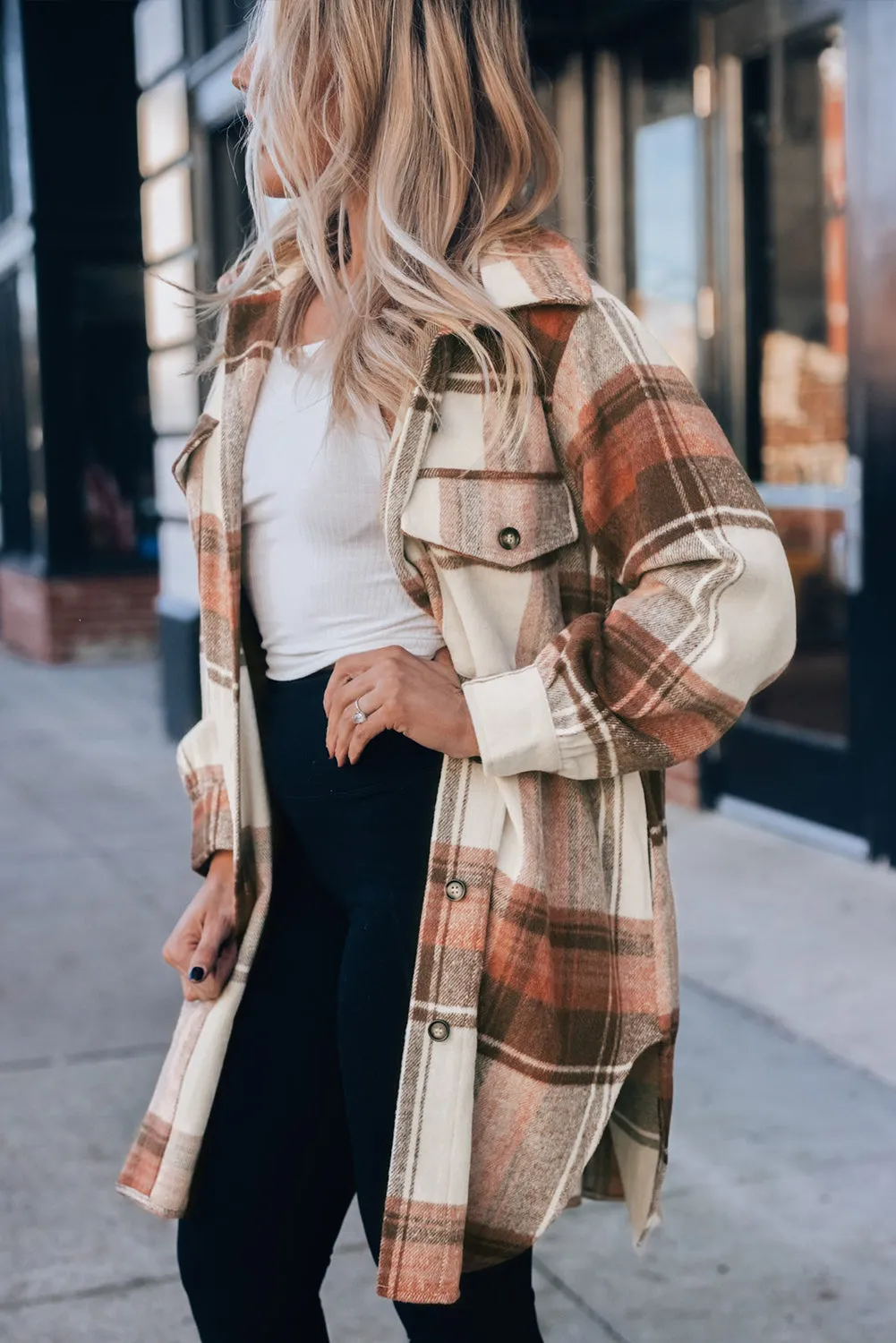 Casual Loose Fit Plaid Shirt Coat