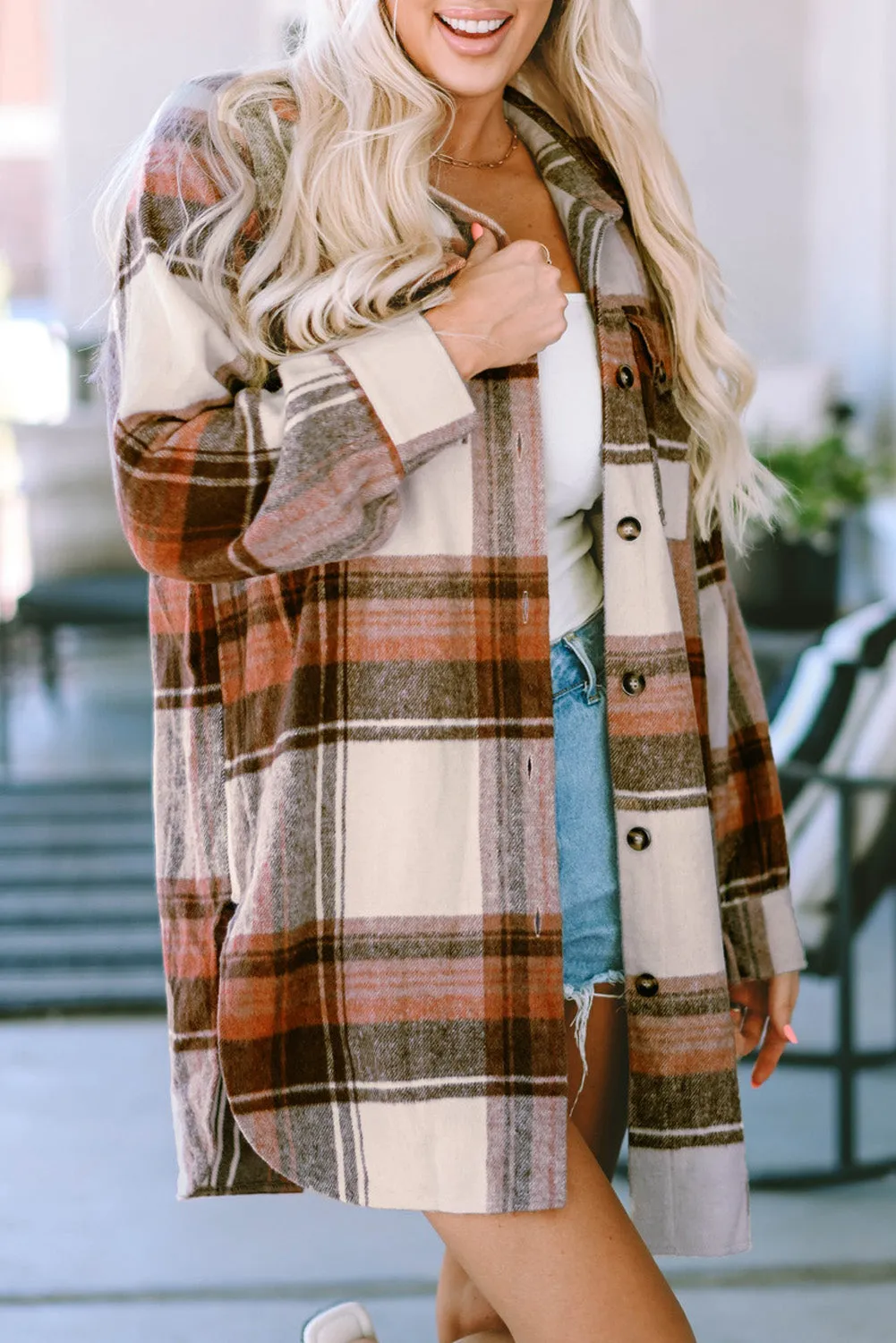 Casual Loose Fit Plaid Shirt Coat