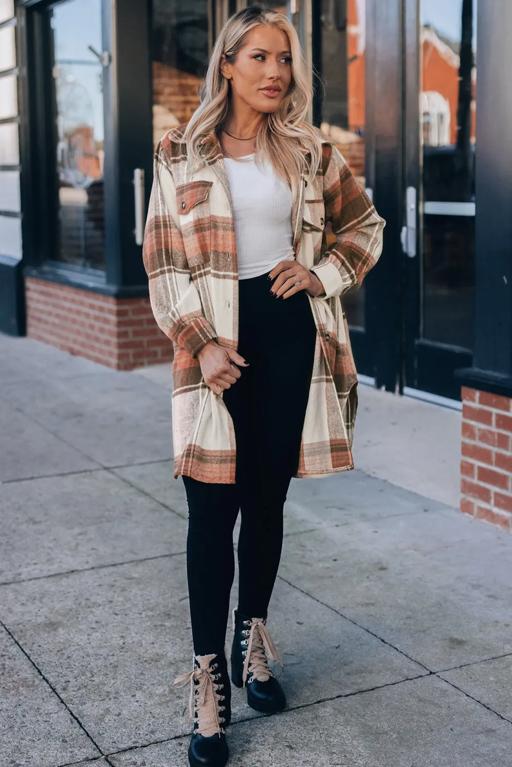 Casual Loose Fit Plaid Shirt Coat