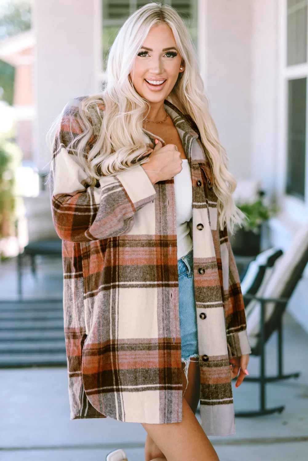 Casual Loose Fit Plaid Shirt Coat