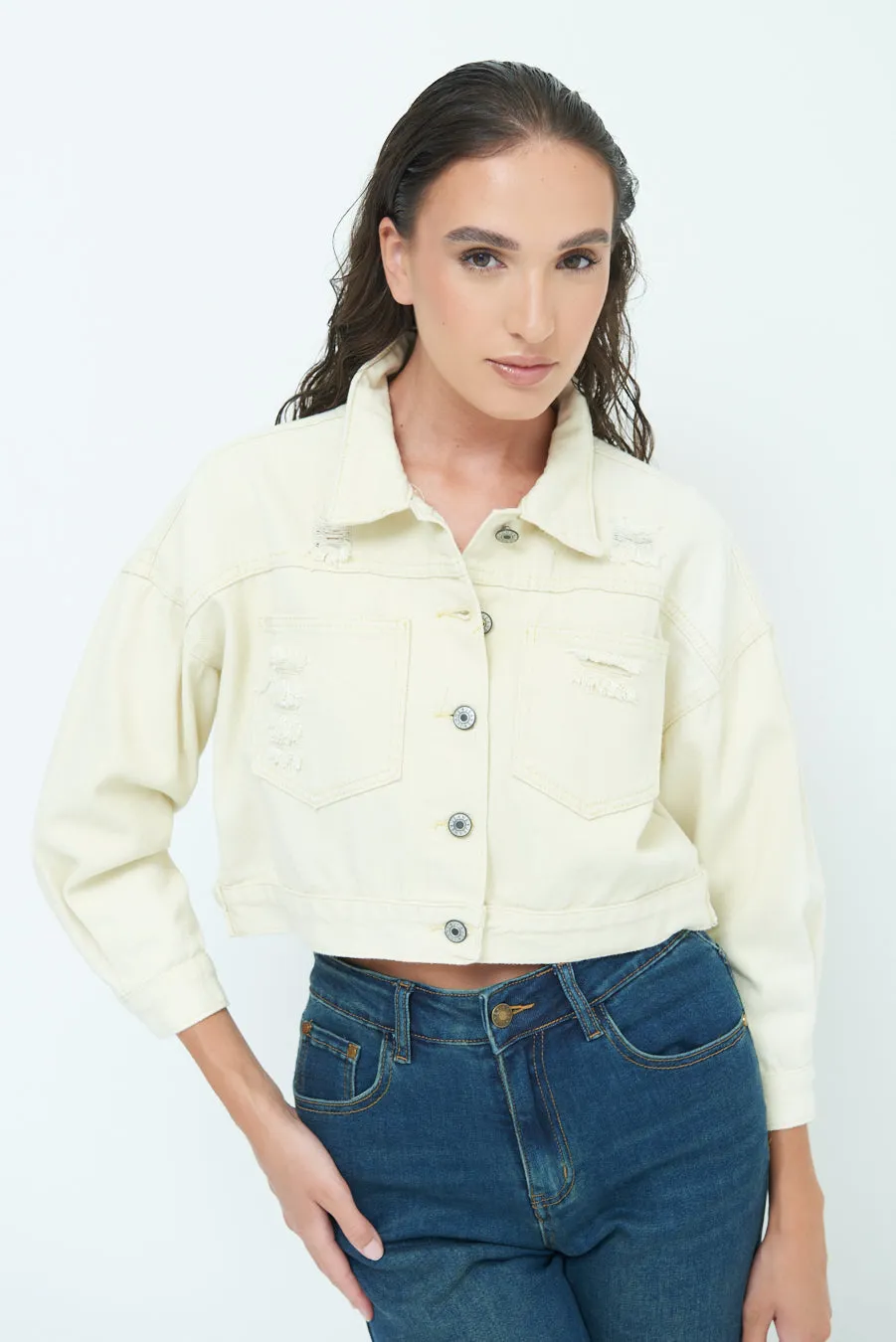 Chic cropped jacket with button closure wholesale