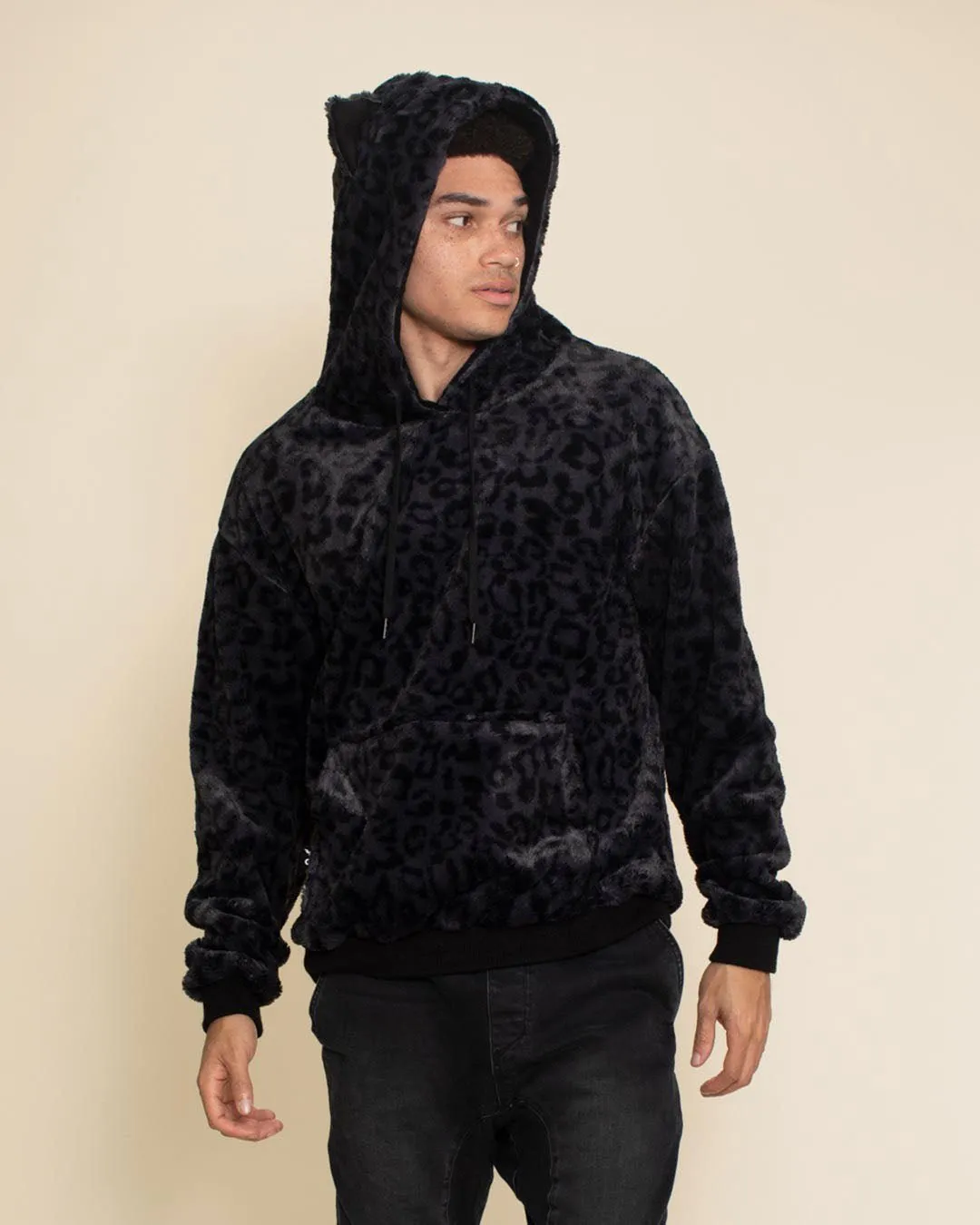 Classic Men's Fur Hoodie | Slate Black Leopard