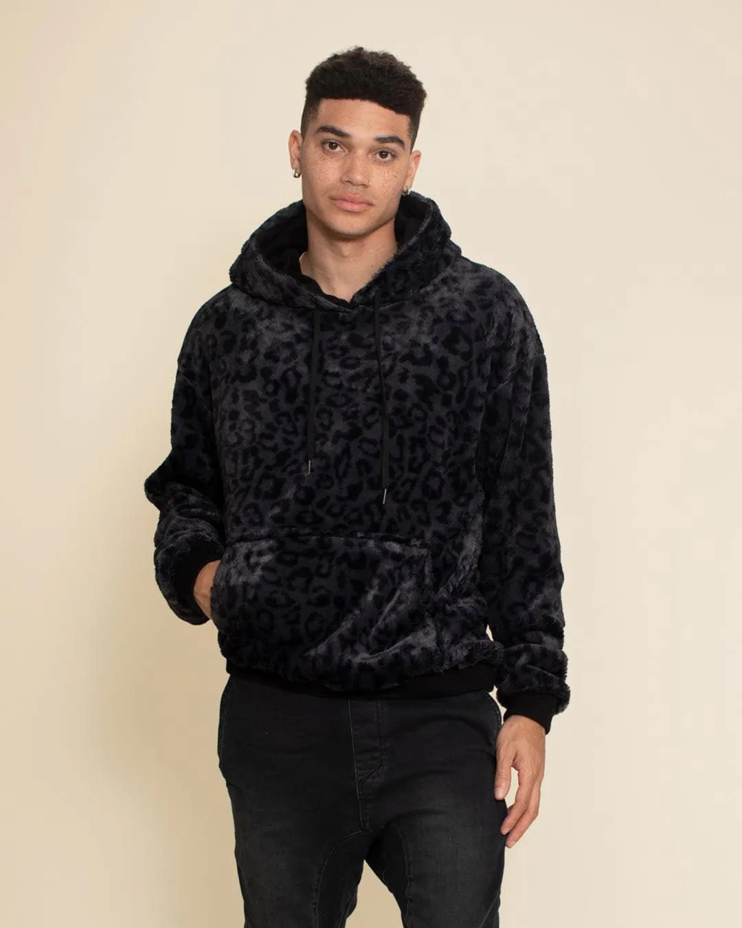 Classic Men's Fur Hoodie | Slate Black Leopard