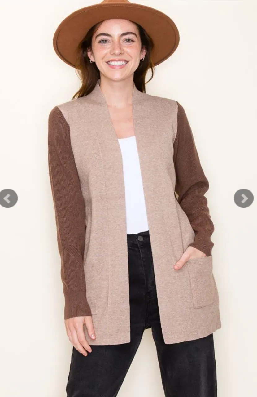 Colorblock Boyfriend Cardigan - Taupe/Brown - Final Sale