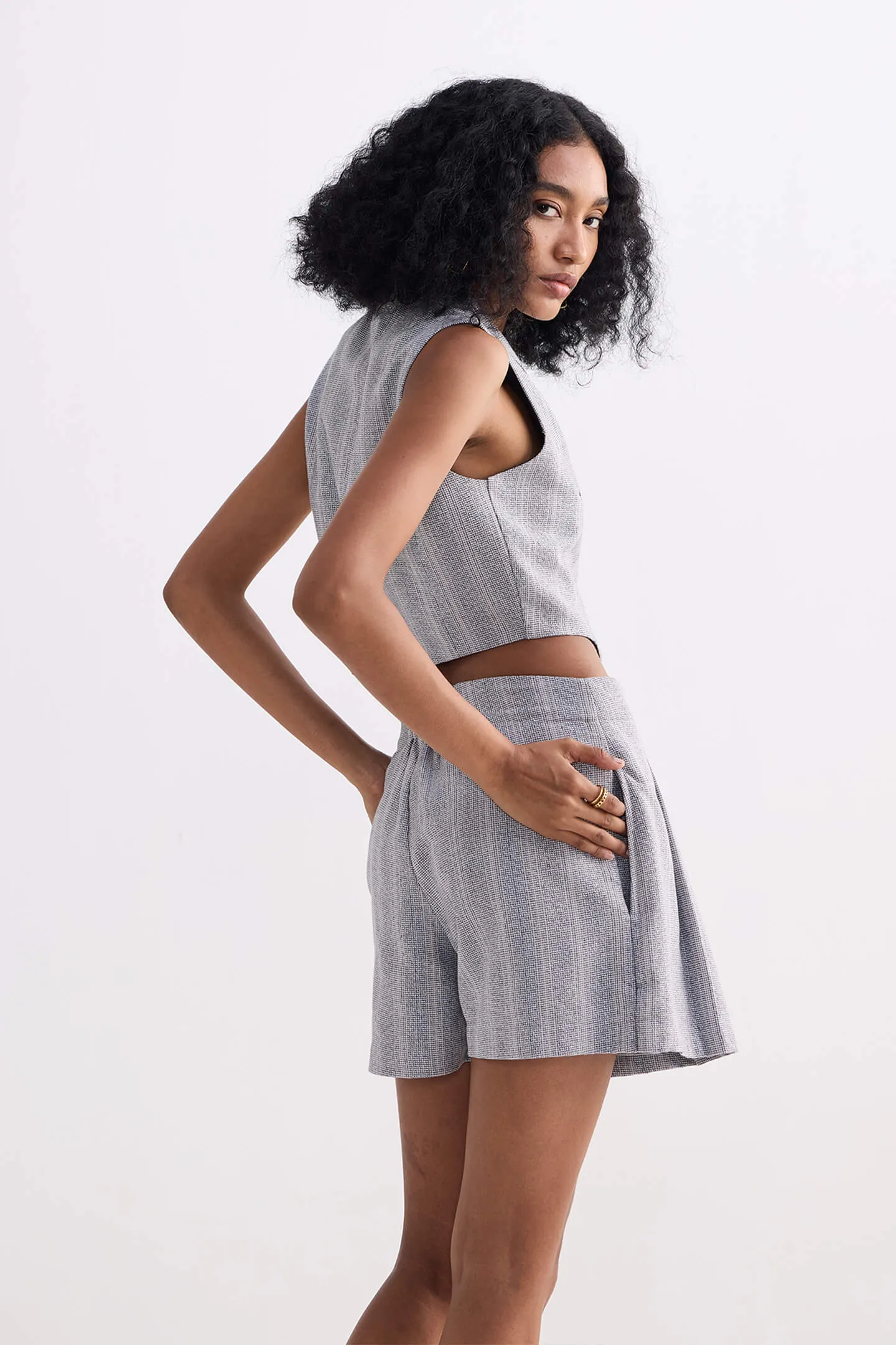 Cotton Tweed Skort in Grey