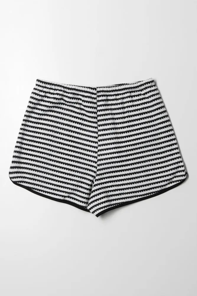 Crochet Like Pull On Shorts  Black & White