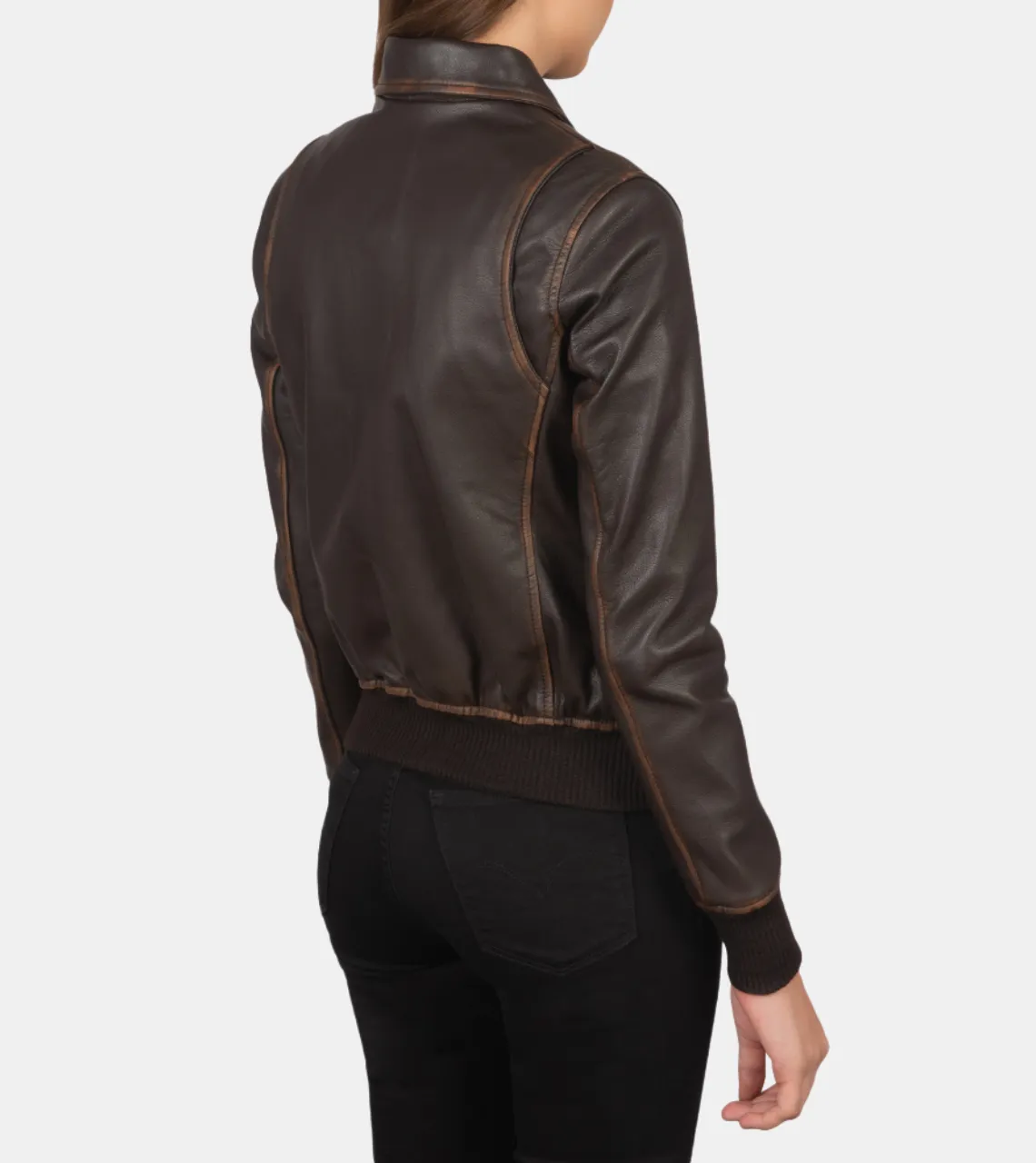 Denzel Women's Brown Distressed Bomber Leather Jacket