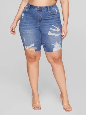 Fashion To Figure - Mid Rise Destructed Bermuda Shorts