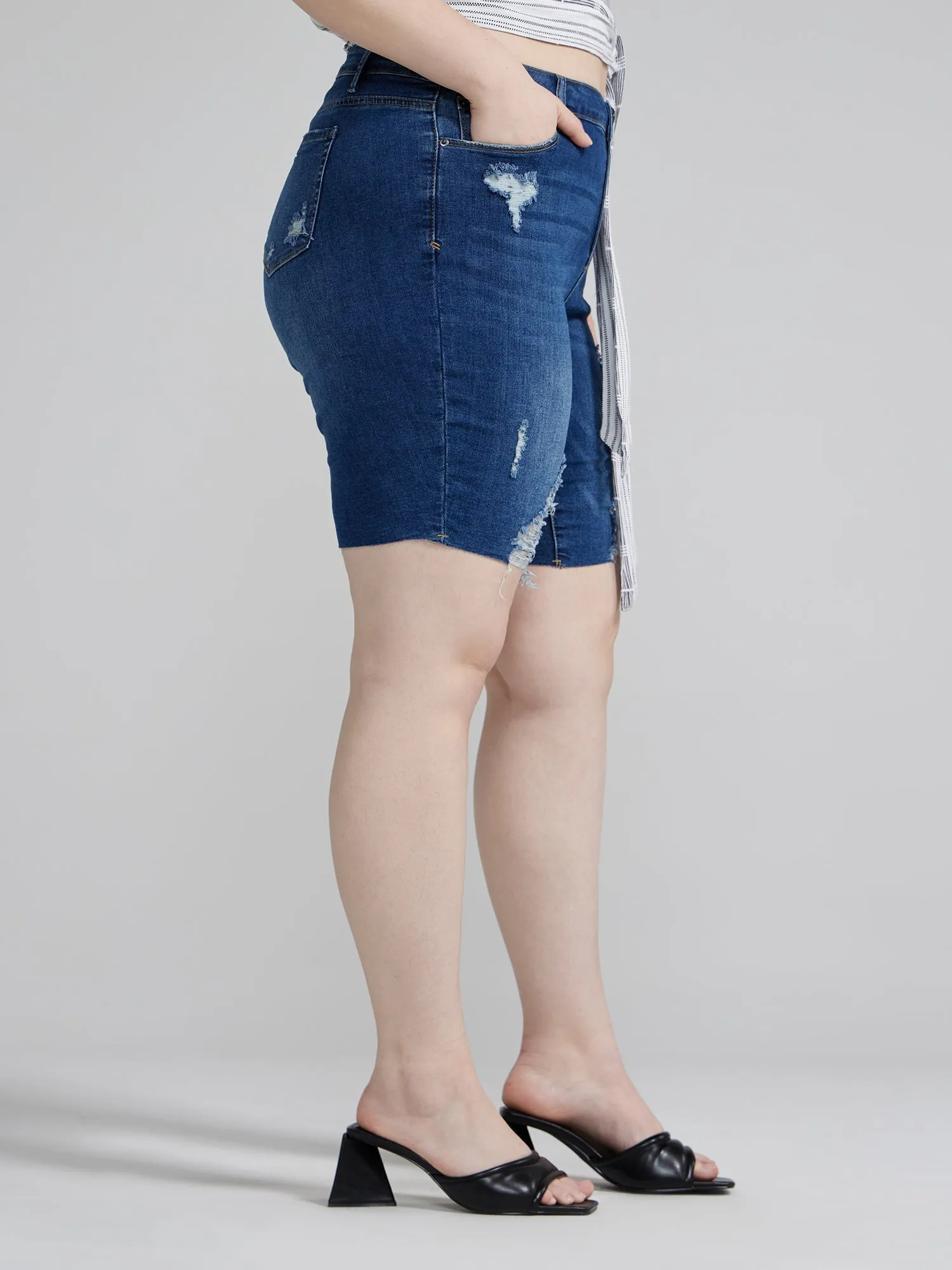 Fashion To Figure - Mid Rise Destructed Bermuda Shorts