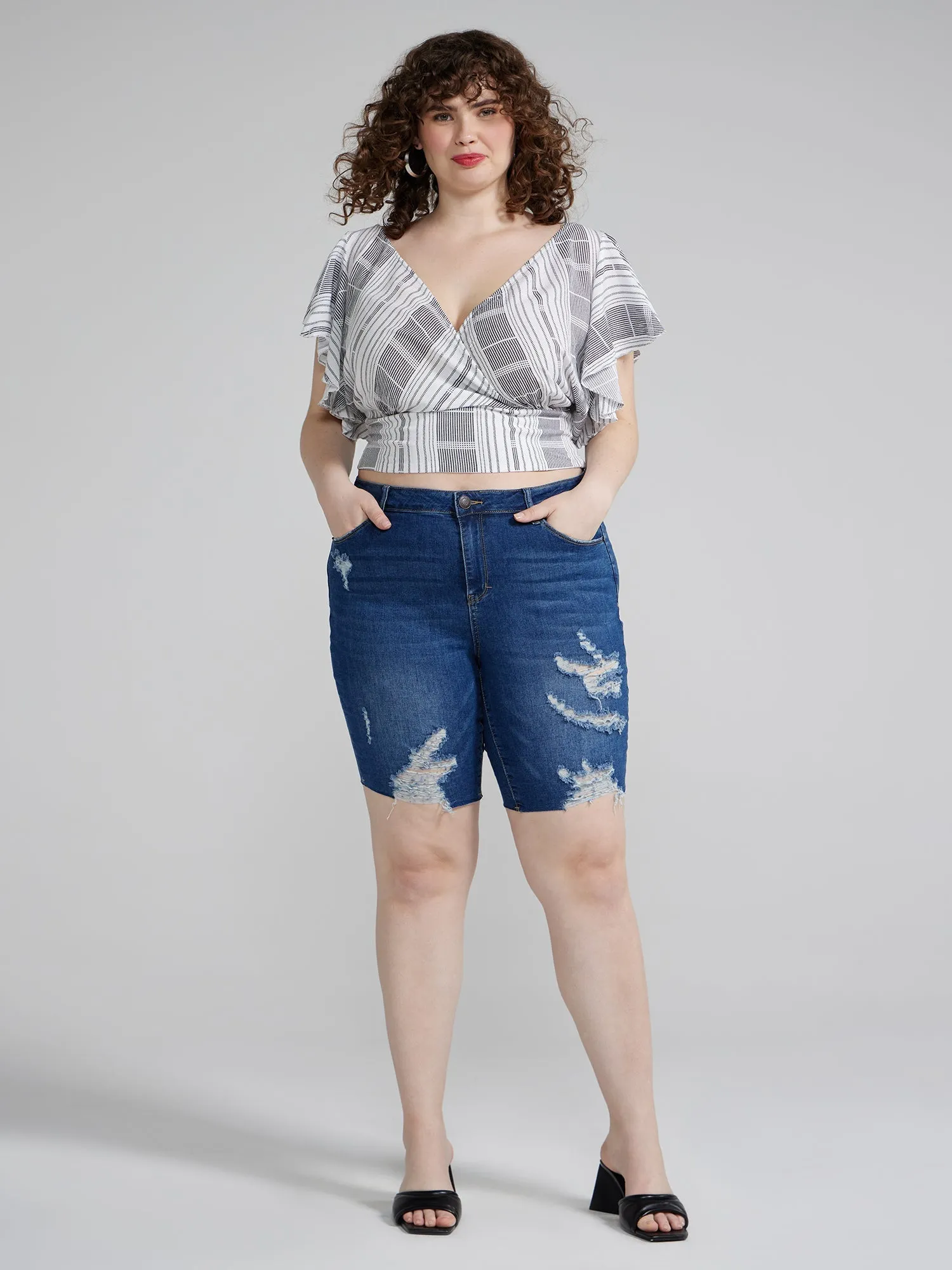 Fashion To Figure - Mid Rise Destructed Bermuda Shorts