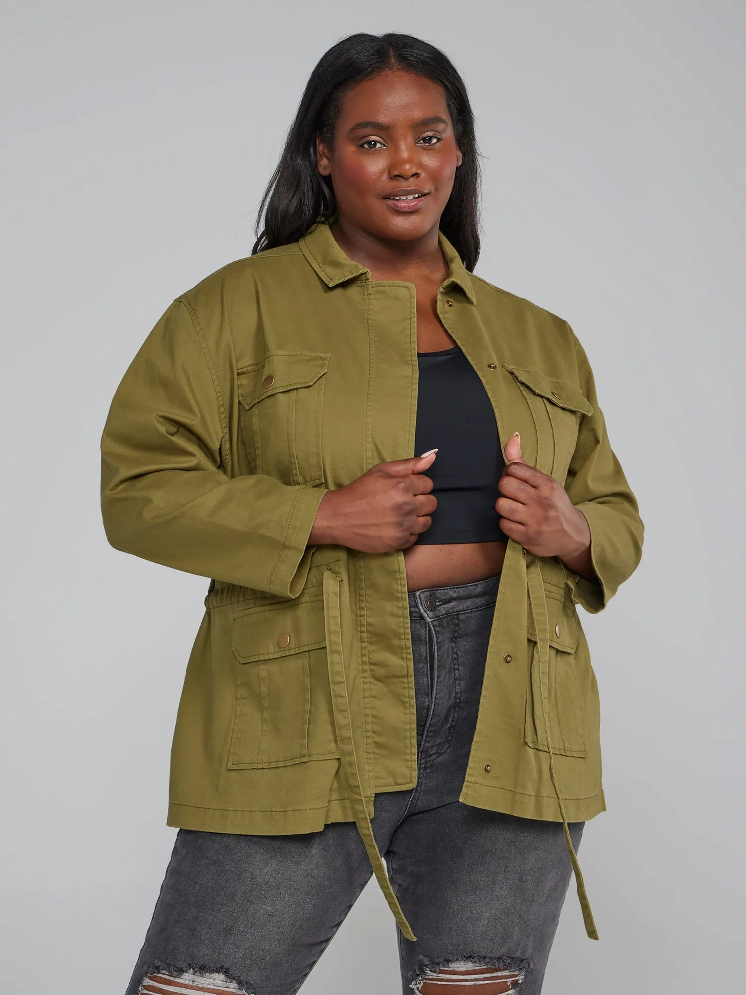 Fashion To Figure - Tie-Waist Utility Jacket