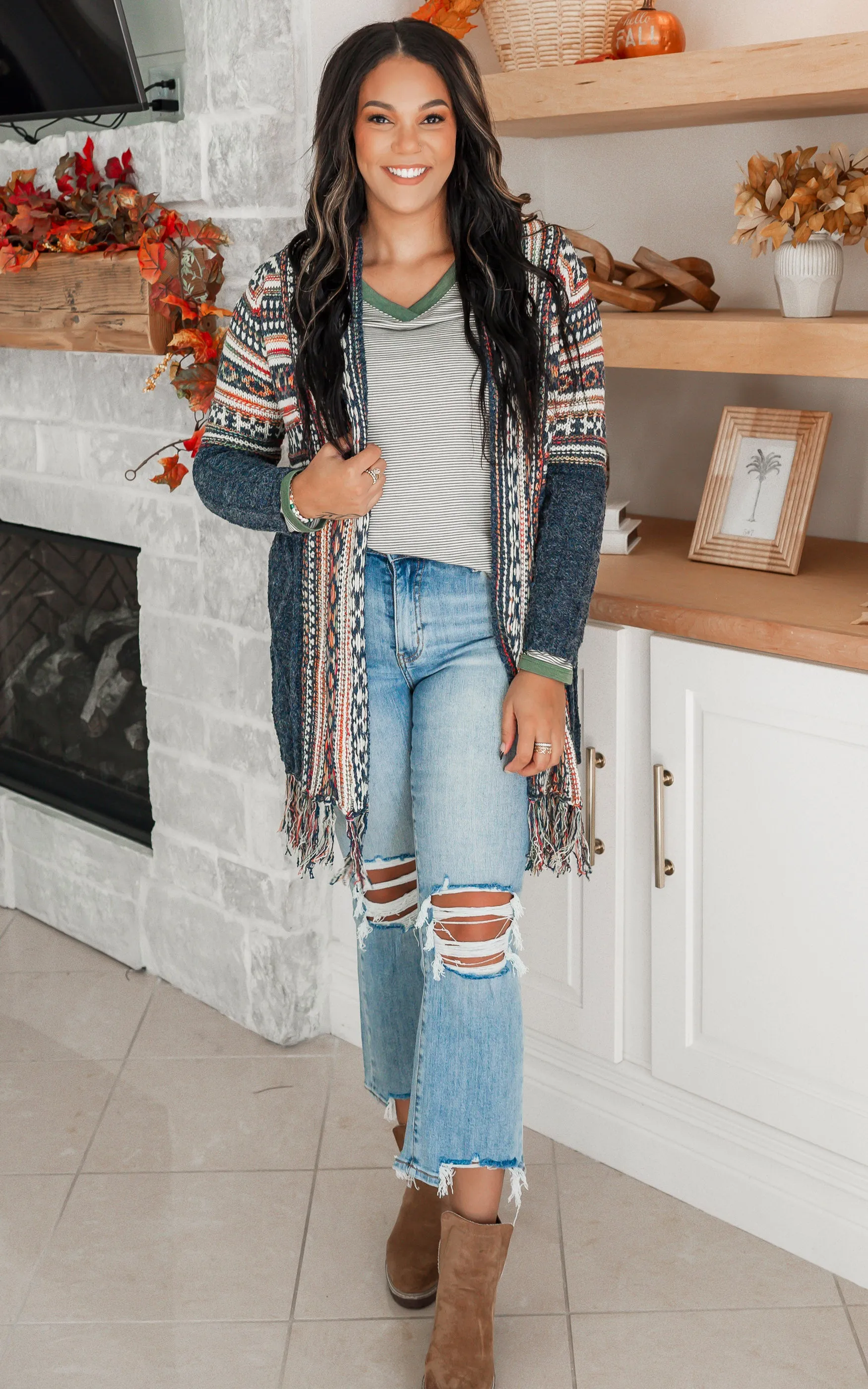 Fringe Hem Tribal Sweater Cardigan - Final Sale