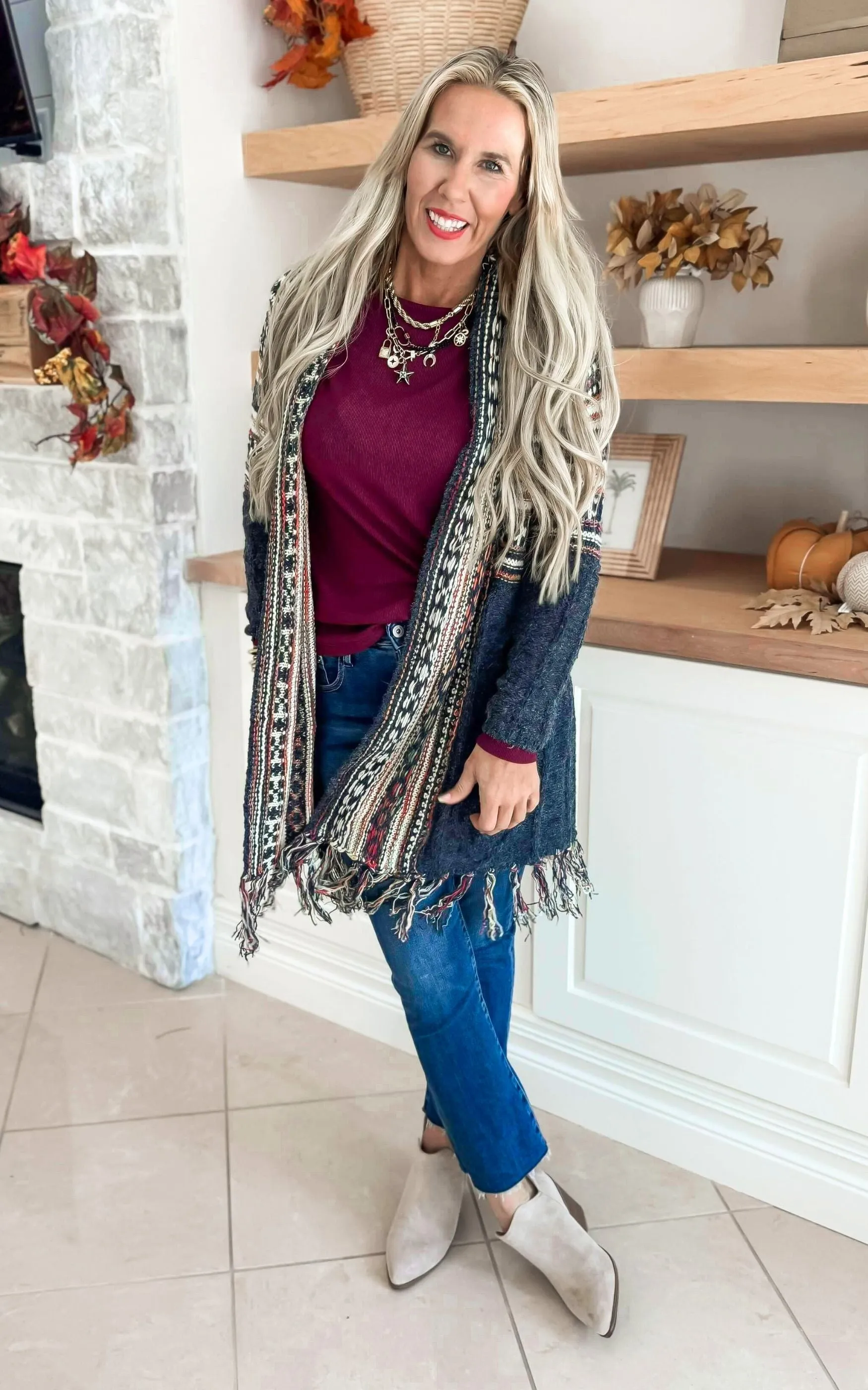 Fringe Hem Tribal Sweater Cardigan - Final Sale