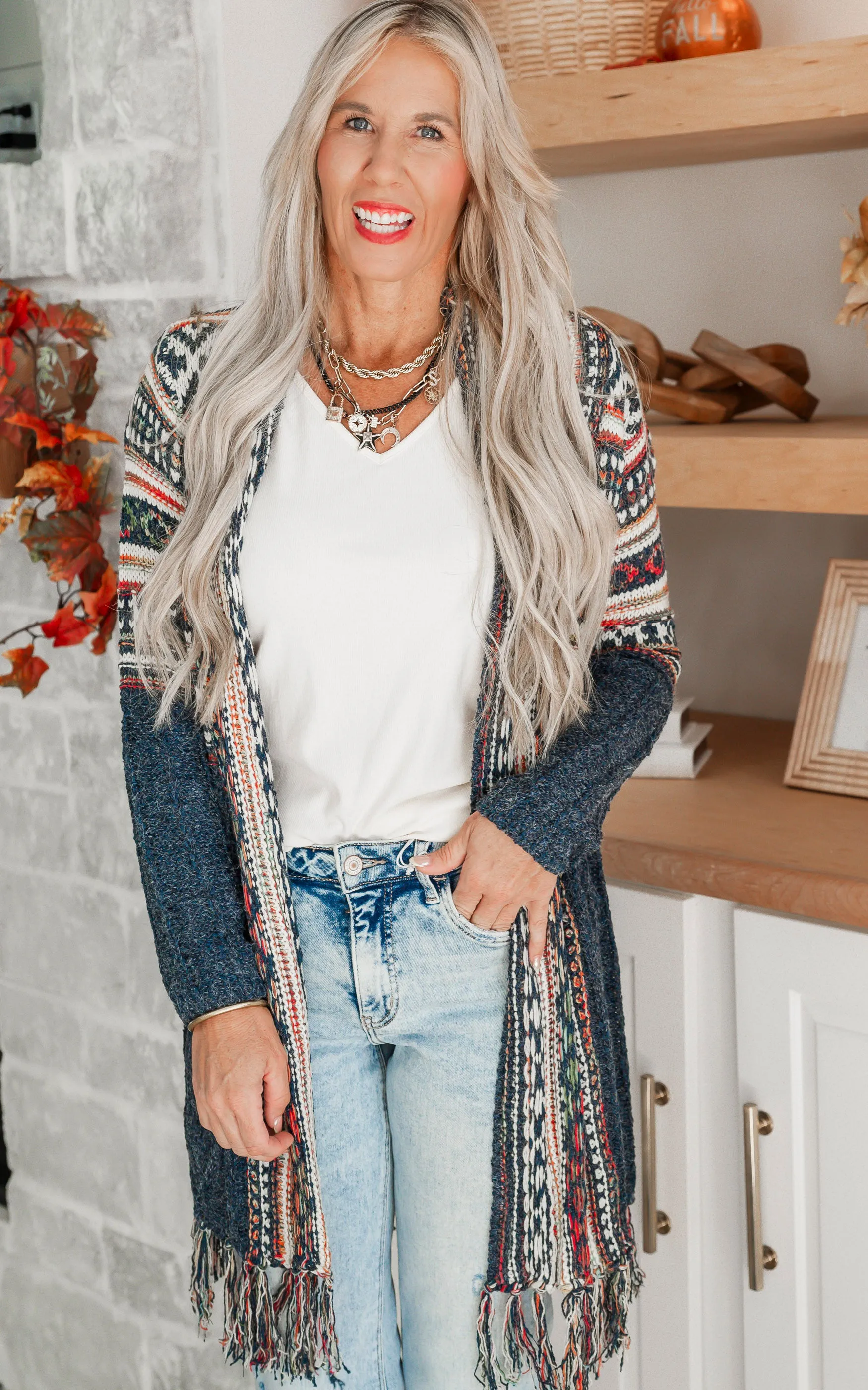 Fringe Hem Tribal Sweater Cardigan - Final Sale