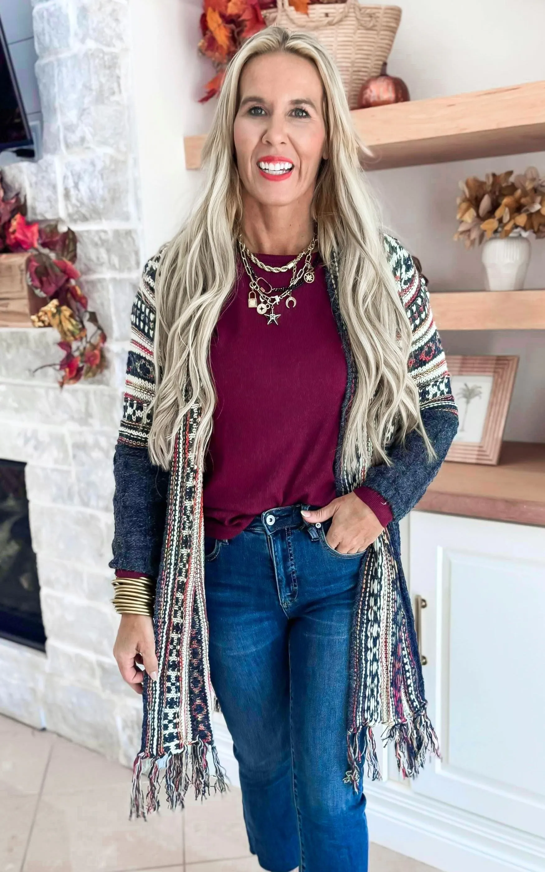 Fringe Hem Tribal Sweater Cardigan - Final Sale