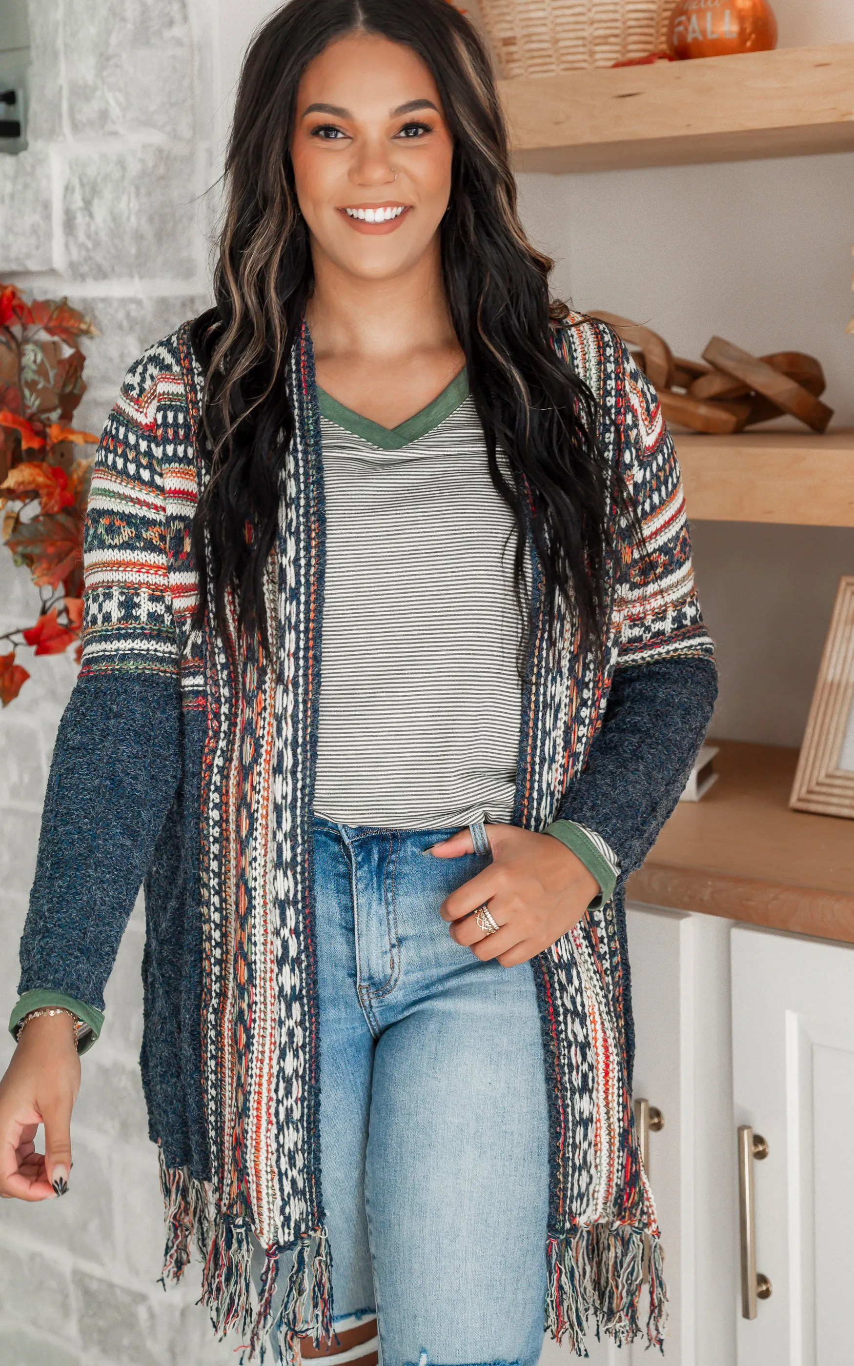 Fringe Hem Tribal Sweater Cardigan - Final Sale