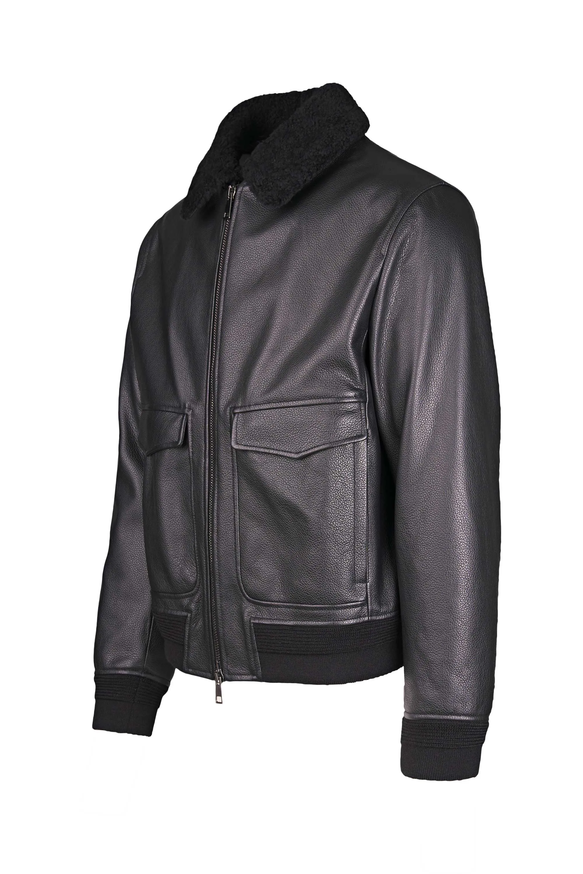 Full-Grain Leather Aviator Jacket with Shearling Lining