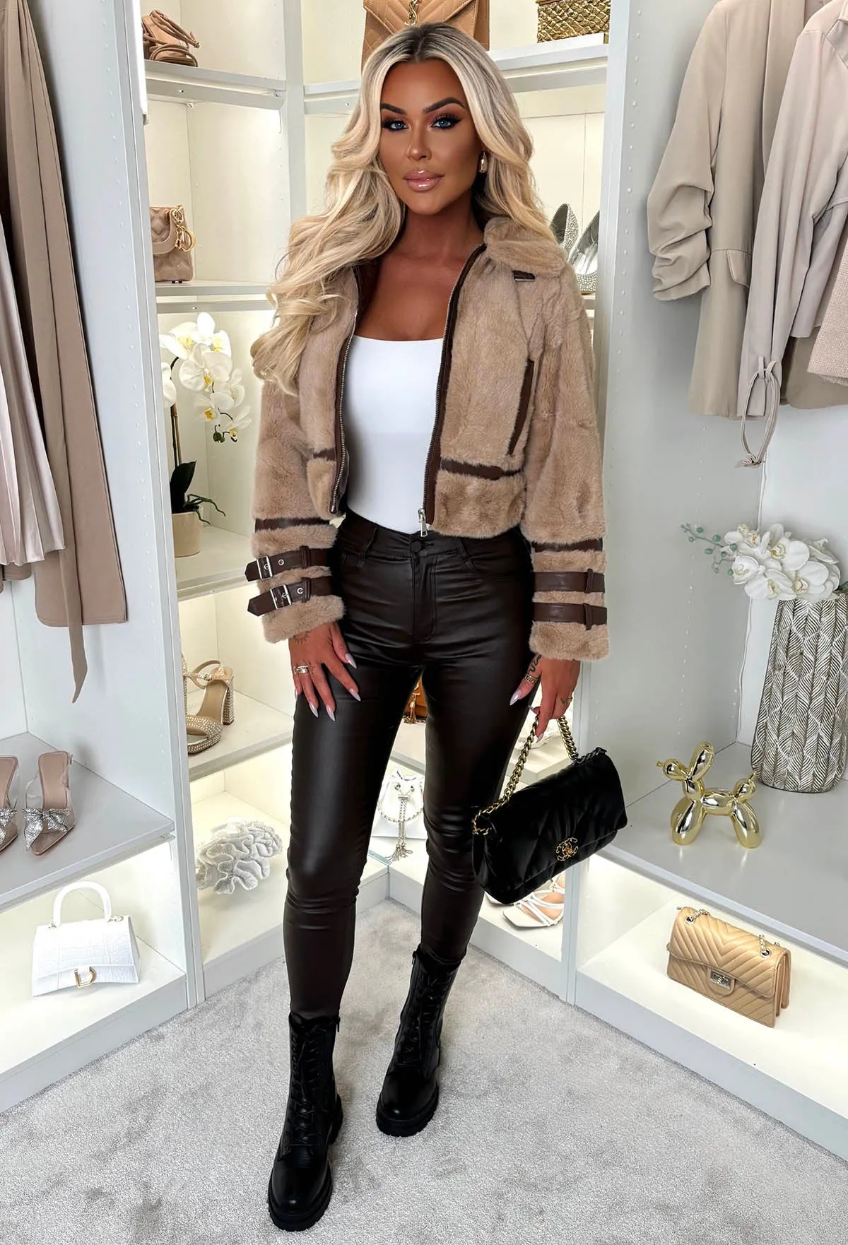 Furever Mine Beige Faux Fur Buckle Jacket