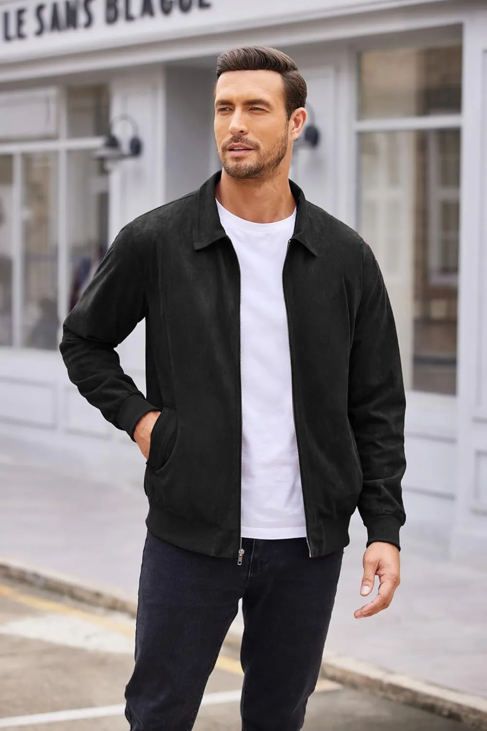 Fynara Black Suede Aviator Leather Jacket