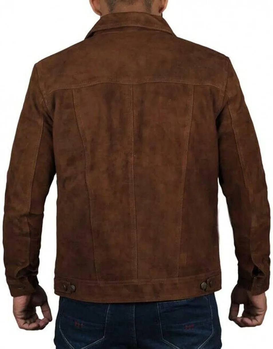 Gavix Brown Suede Aviator Leather Jacket