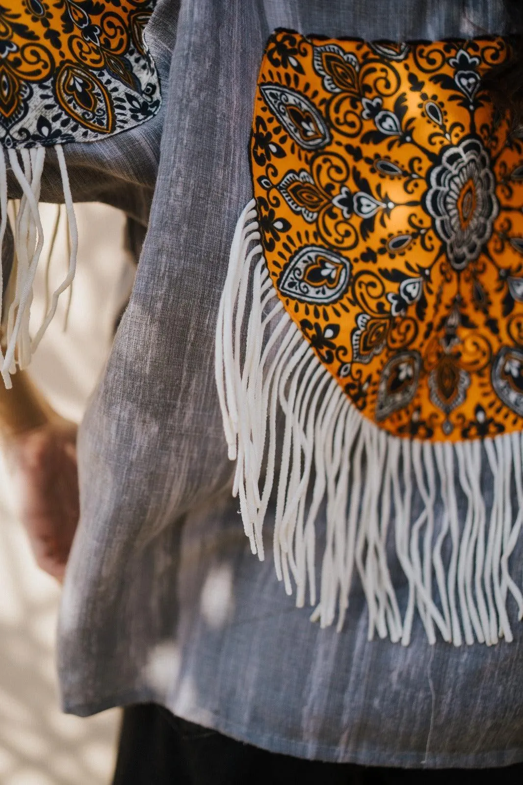 Gray Handmade Cardigan with Unique Motifs and Tassels