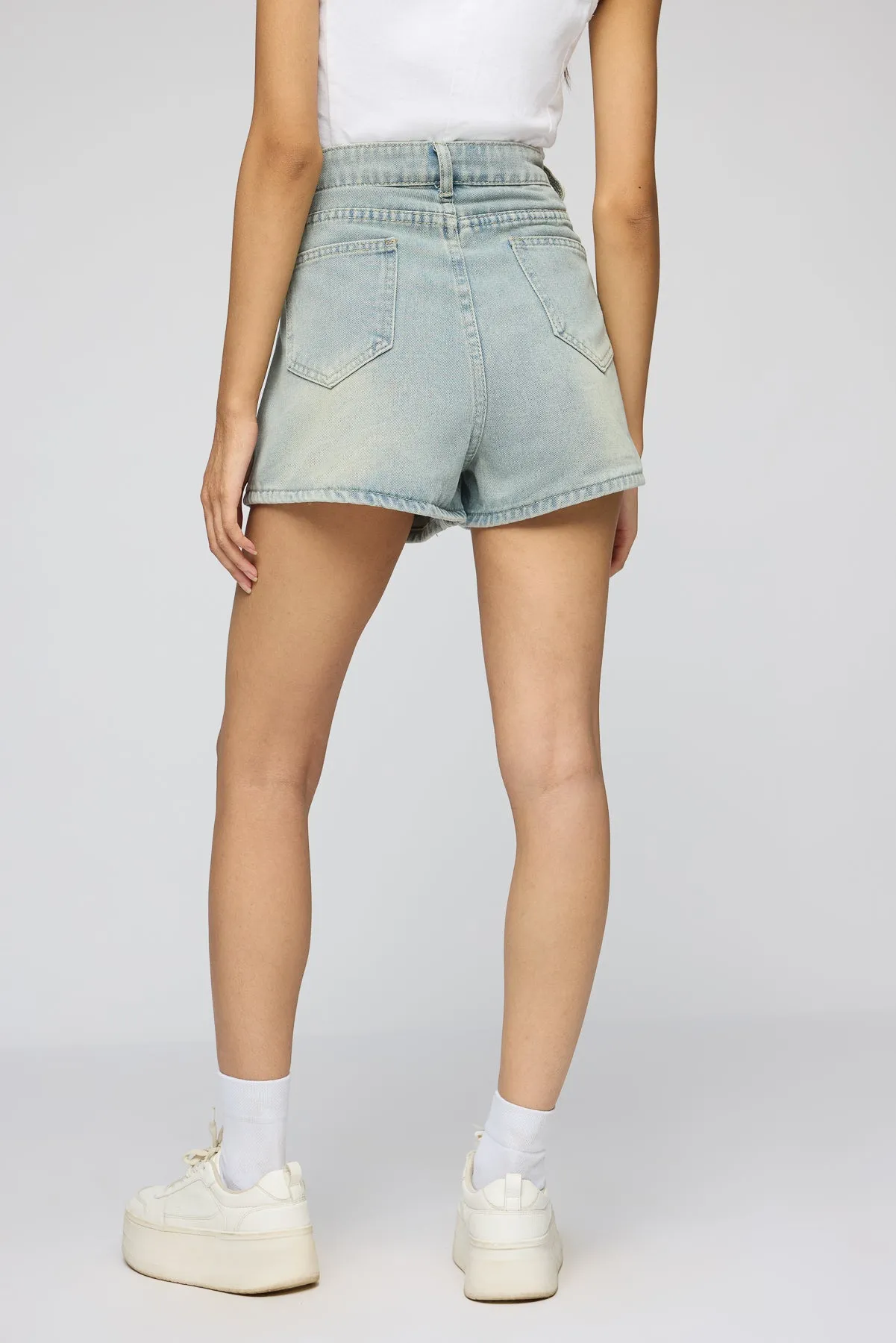 Hazy Blue Wide Leg Denim Shorts