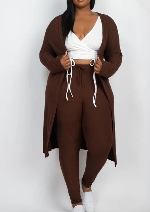 Hi Curvy Plus Size Women Ribbed Long Cardigan & Leggings Set