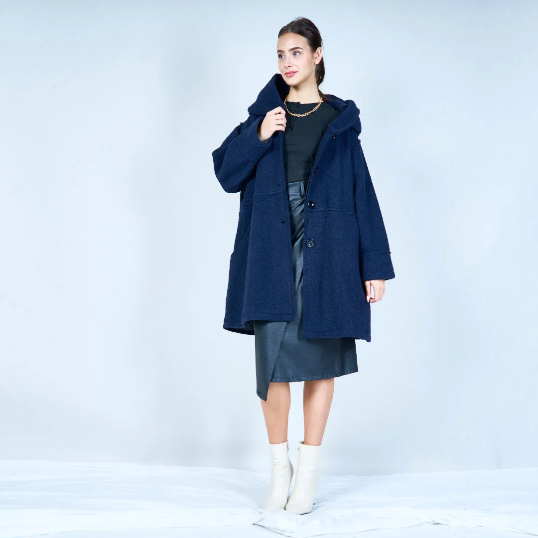 Hooded button-front long knit coat wholesale