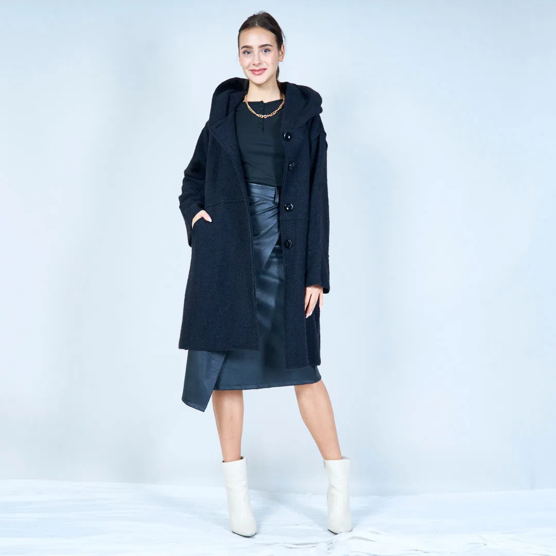 Hooded button-front long knit coat wholesale